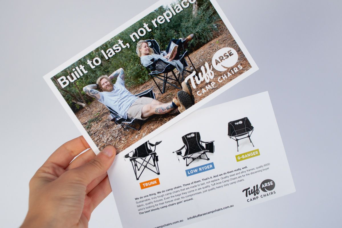 Tuff Arse Camp Chairs DL promo Cards Chair Range
