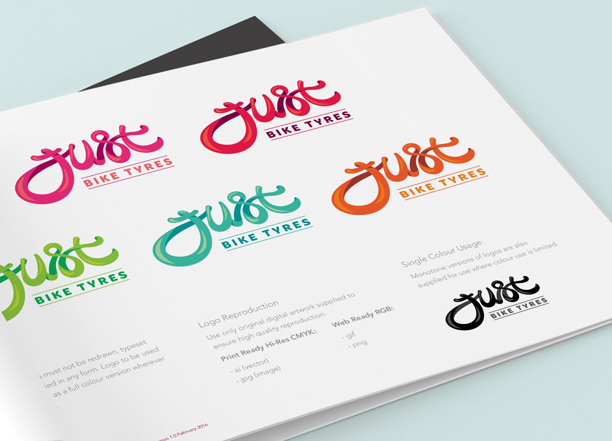 just bike tyres branding & identity logo style guide colour varations 