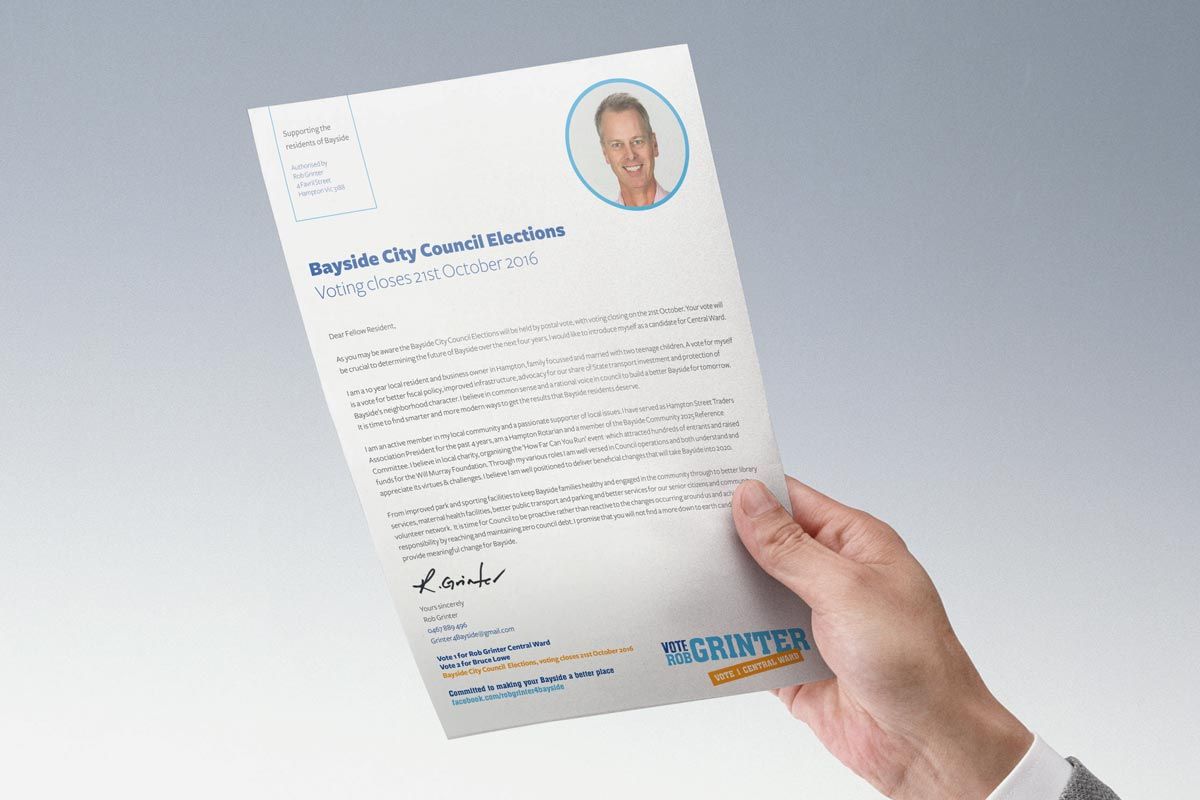 Rob Grinter campaign voting information letter