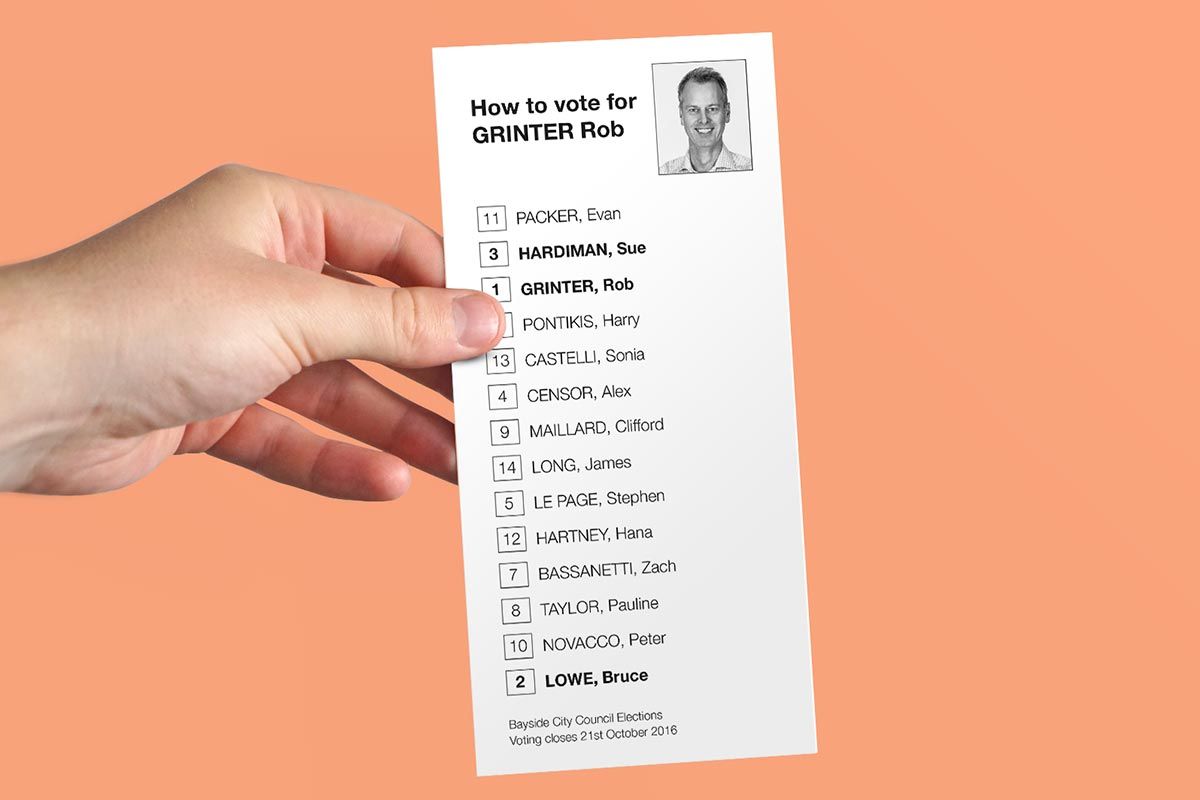 Rob Grinter campaign voting card